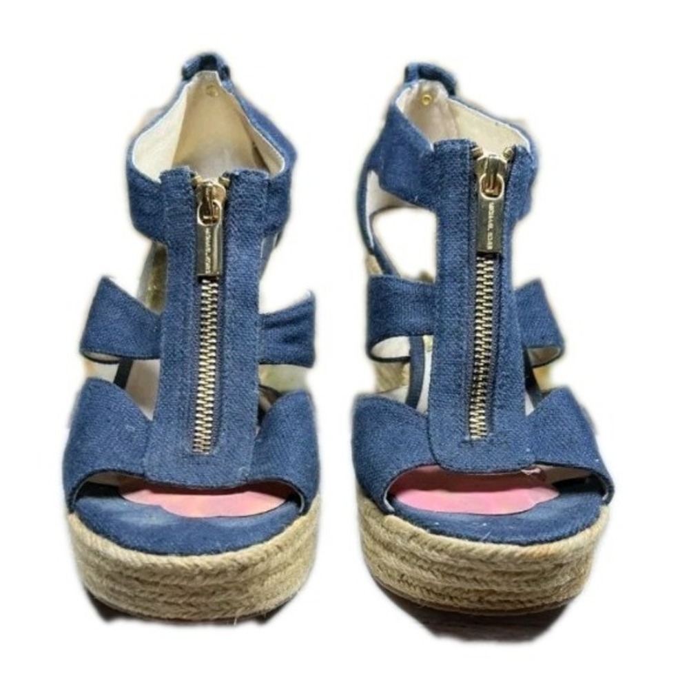 Michael Kors Womens Damita Espadrille‎ Sandals Blue Denim Wedge Zip US 6.5M